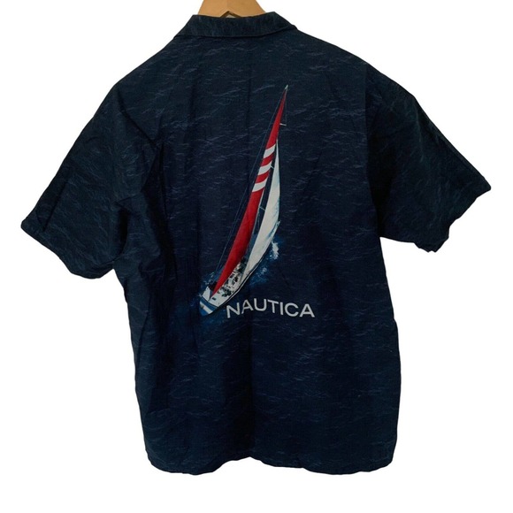 Nautica Other - Nautica Mens Large Blue Sailboat Print Casual Button Up Short Sleeve Cotton